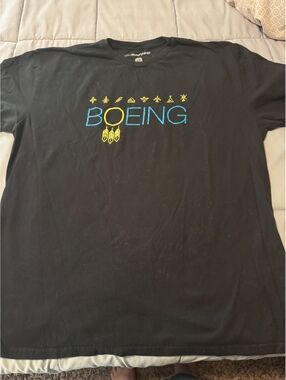 Boeing 2X Black Graphic T-Shirt Aviation Airplane Aerospace 100% Cotton
